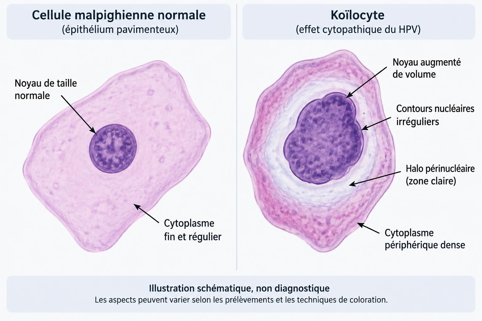 découvrez les caractéristiques des koilocytes, leur lien avec le papillomavirus humain (hpv) et leur signification dans l’interprétation d’un examen médical.